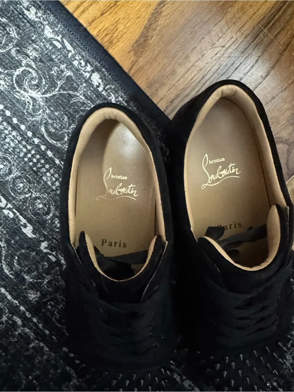 Christian Louboutin Black Suede Studded Lace-Up Sneakers